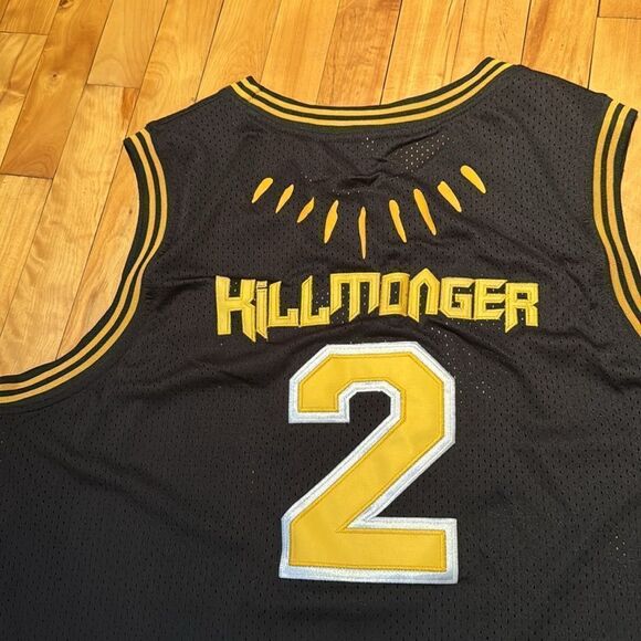 Killmonger 2 Wakanda Black Panther black/gold stitched mesh basketball jersey. - Picture 6 of 8